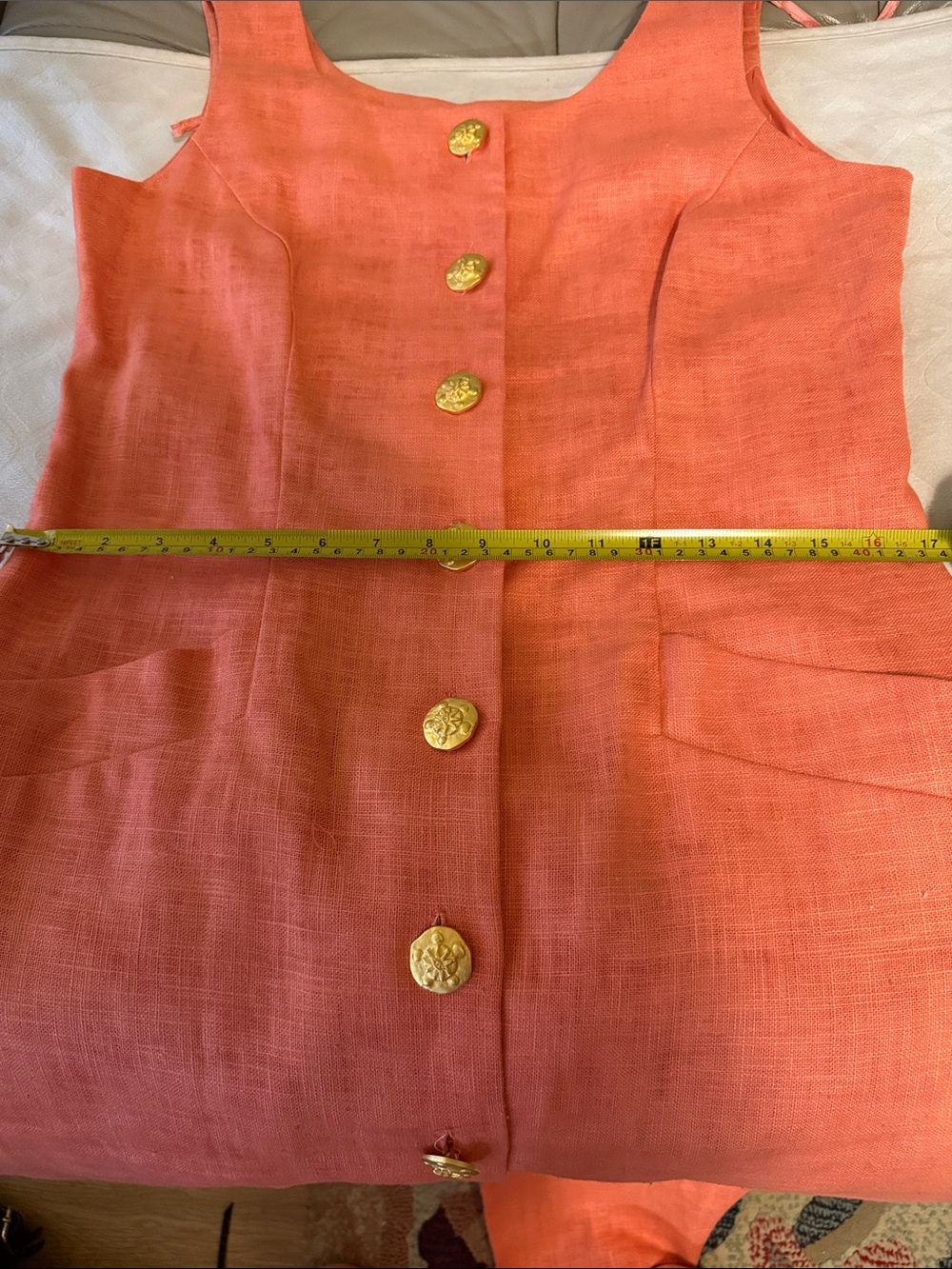 VTG Sleeveless Coral Midi Dress with Gold Buttons - Picture 6 of 9